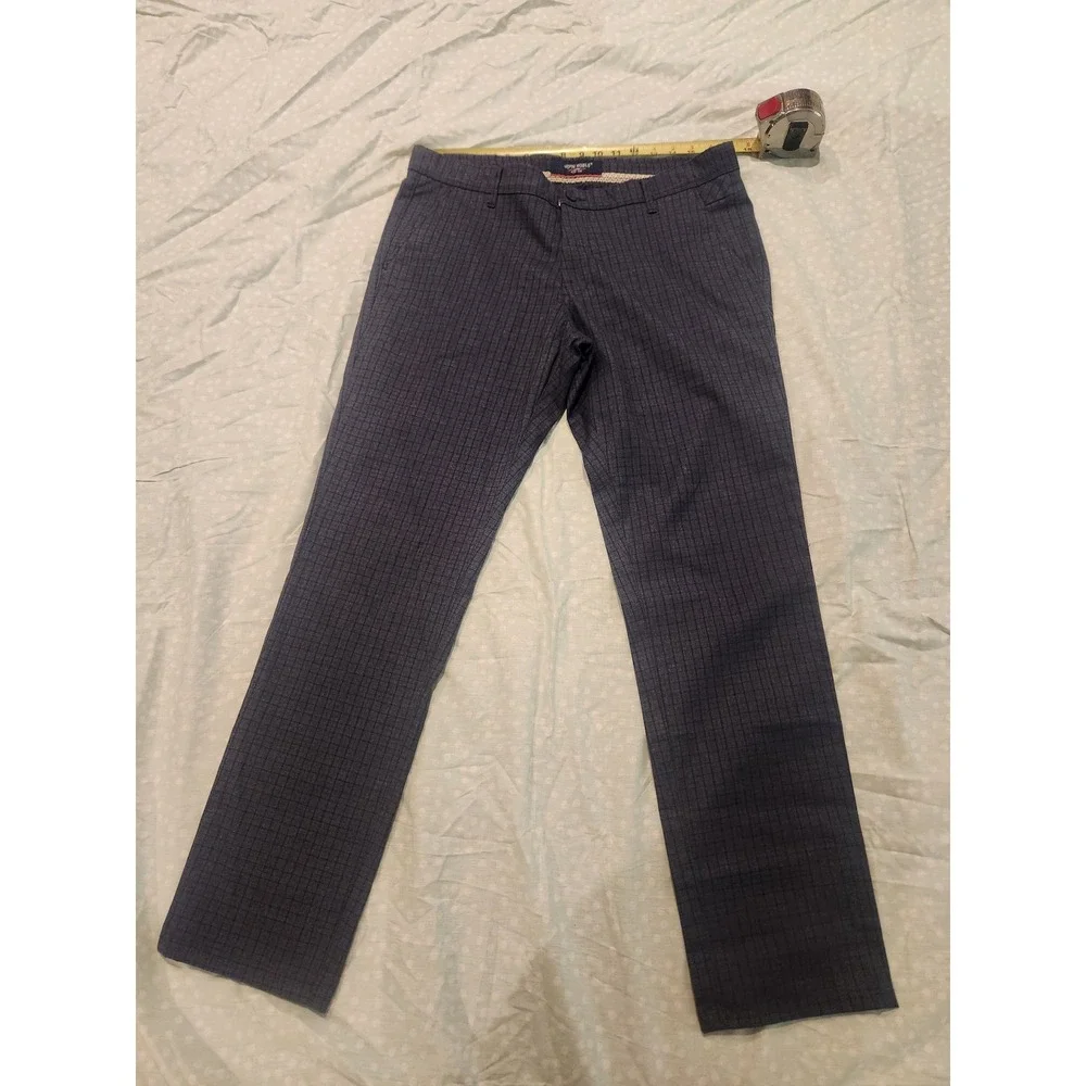 John‎ Noble Mens Navy Blue Micro Check Plaid Slim Straight Dress Pants 35x31
